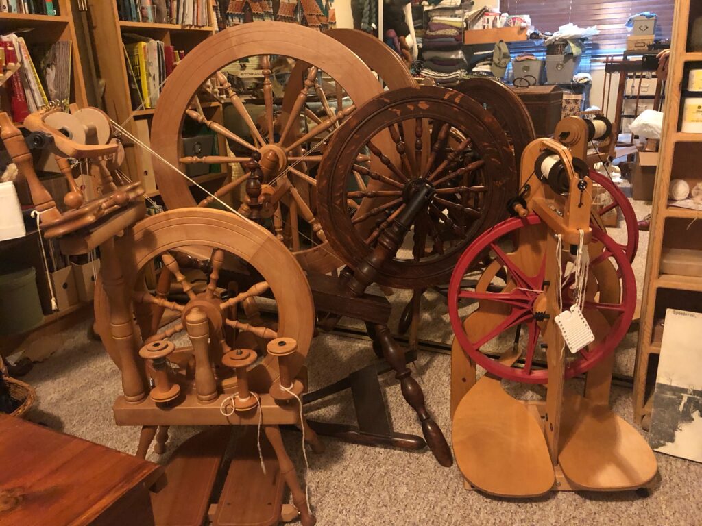 A flock of spinning wheels