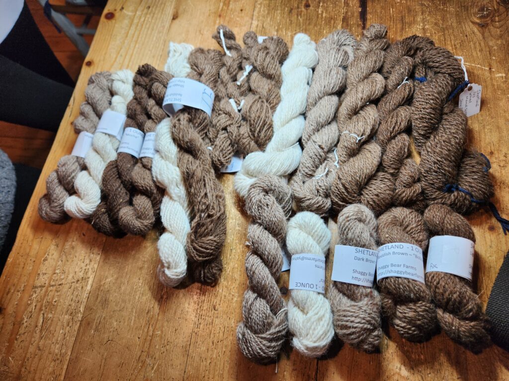 Spun Shetland skeins